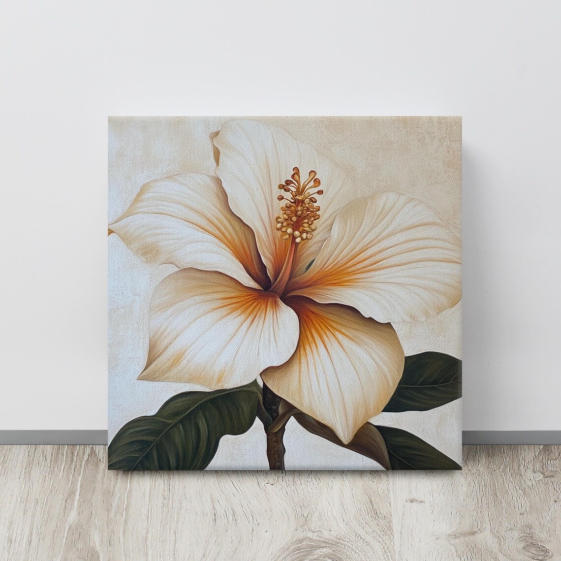 Cream White Hibiscus Flower Neutral Beige Botanical Wall Poster