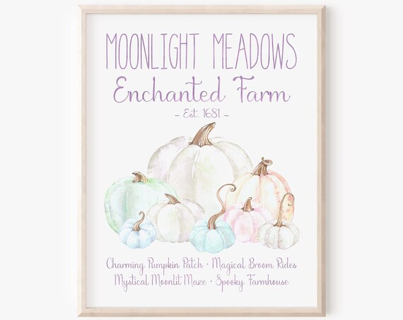 Moonlight Meadows Enchanted Farm Pumpkin Patch Halloween Sign Poster