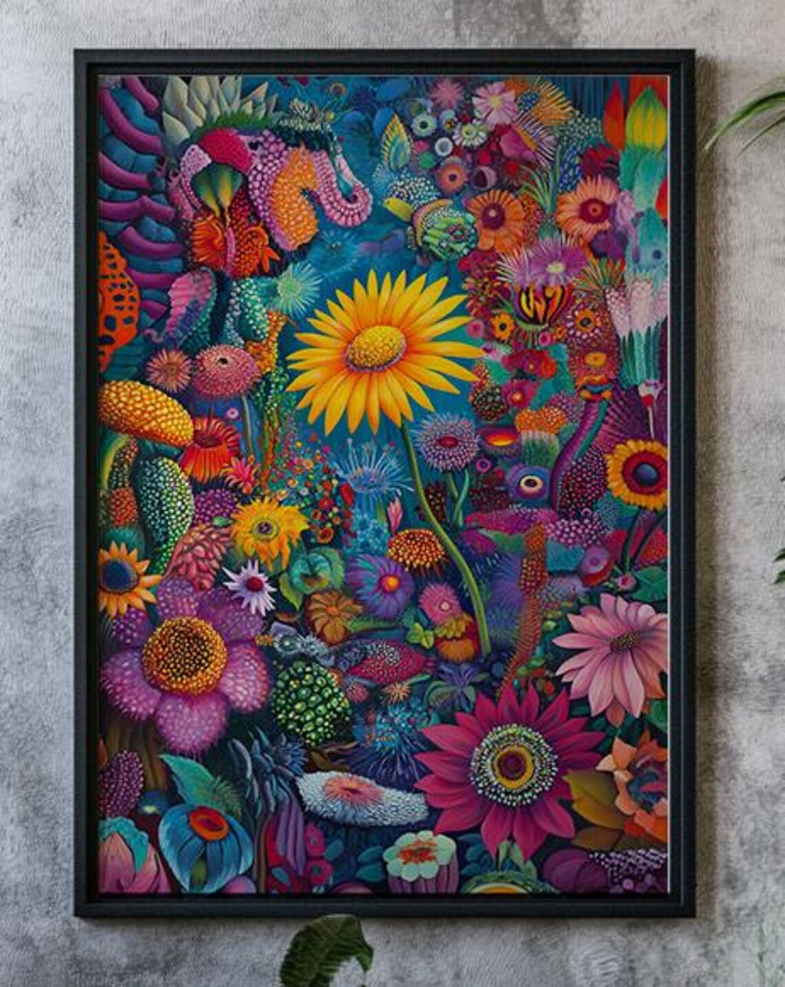 Surreal Psychedelic Sunflower Garden Colorful Dreamlike Art Poster