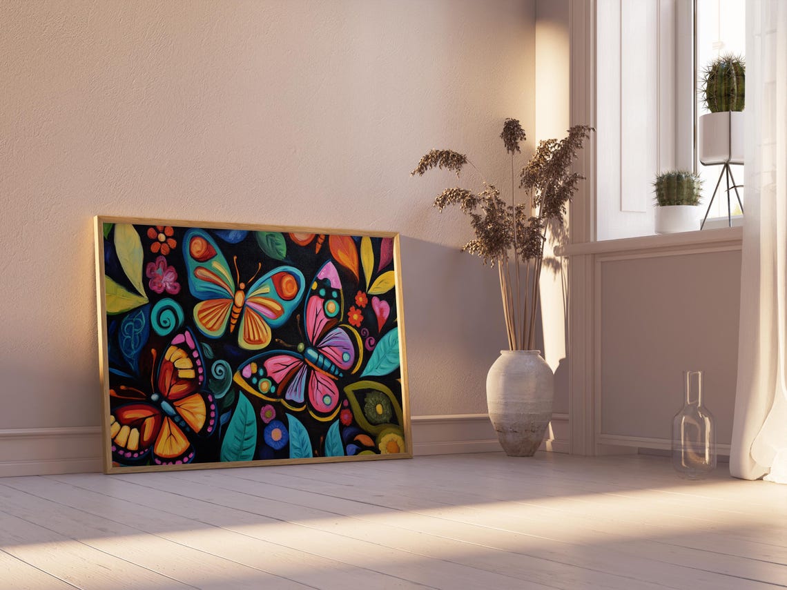 Print Butterfly Portrait Painting Mexican Wall Art New Listing 28 - Image 2
