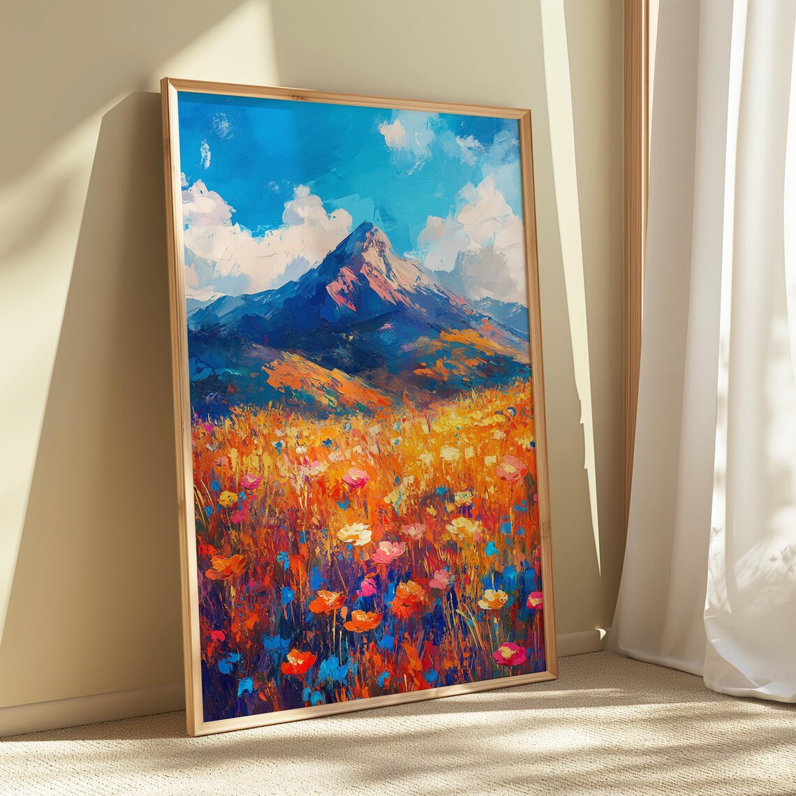 Majestic Mountain Peak Orange Wildflower Meadow Blue Sky Landscape Poster - Image 5