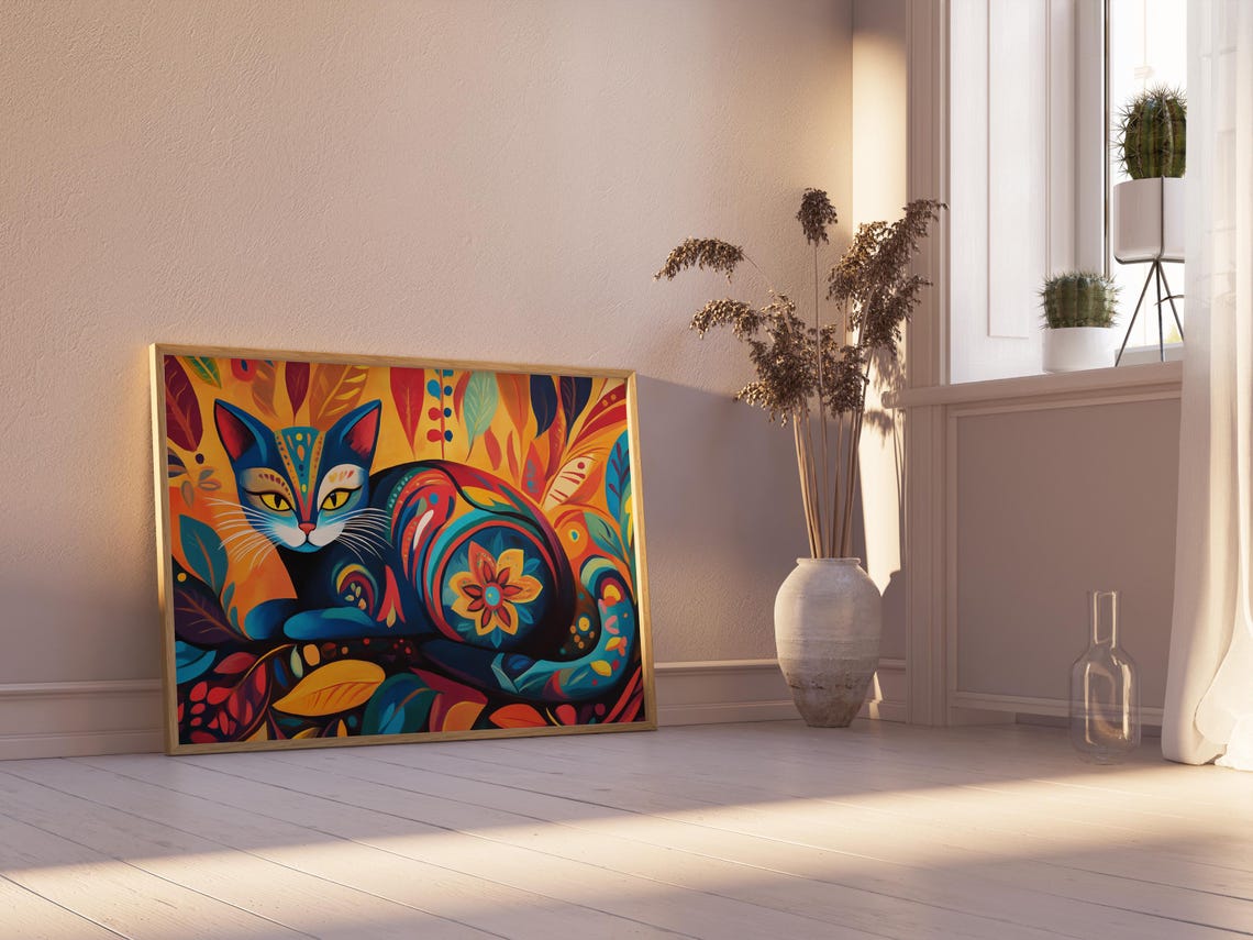 Cat Portrait Painting, Mexican Wall Art - Image 2