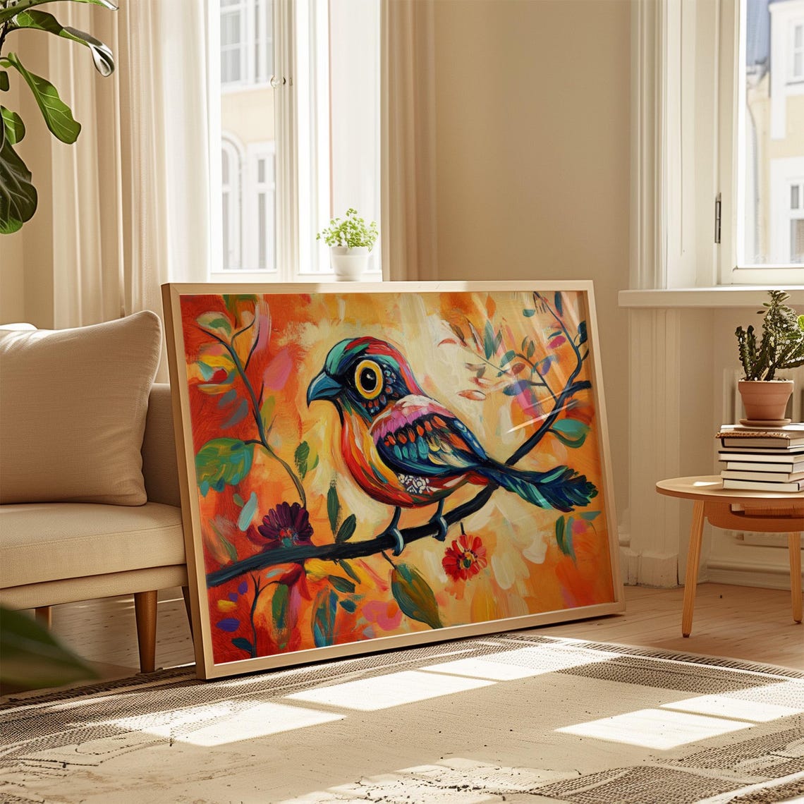 Colorful Perched Rainbow Bird Warm Orange Abstract Nature Poster - Image 4