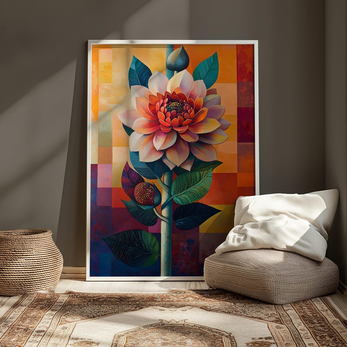 Pink Orange Dahlia Color Block Background Botanical Floral Poster - Image 3