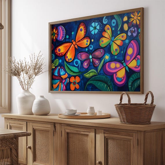 Print Butterfly Portrait Painting Mexican Wall Art New Listing 2