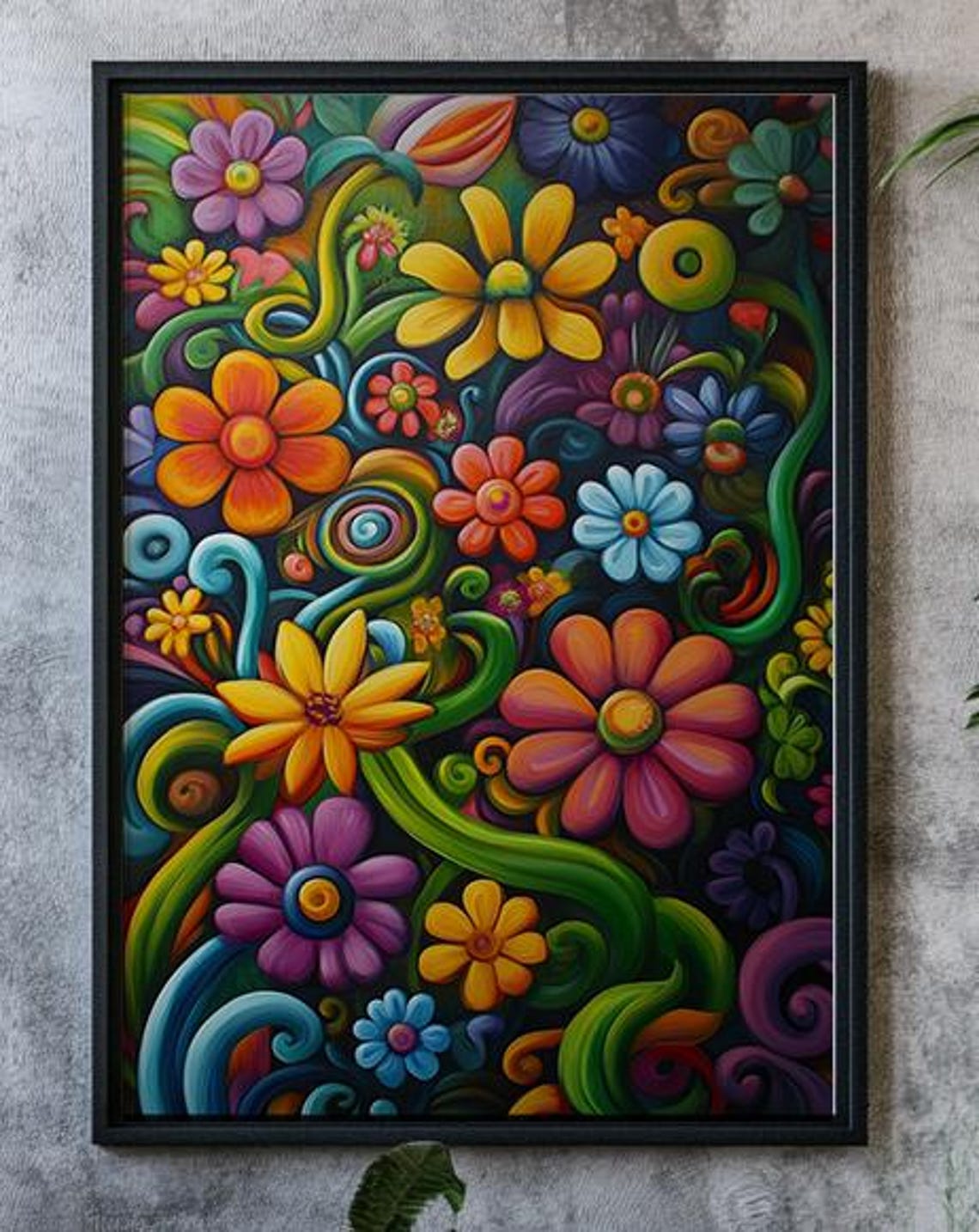 Psychedelic Daisy Swirls Colorful Bold Floral Pattern Fun Art Poster