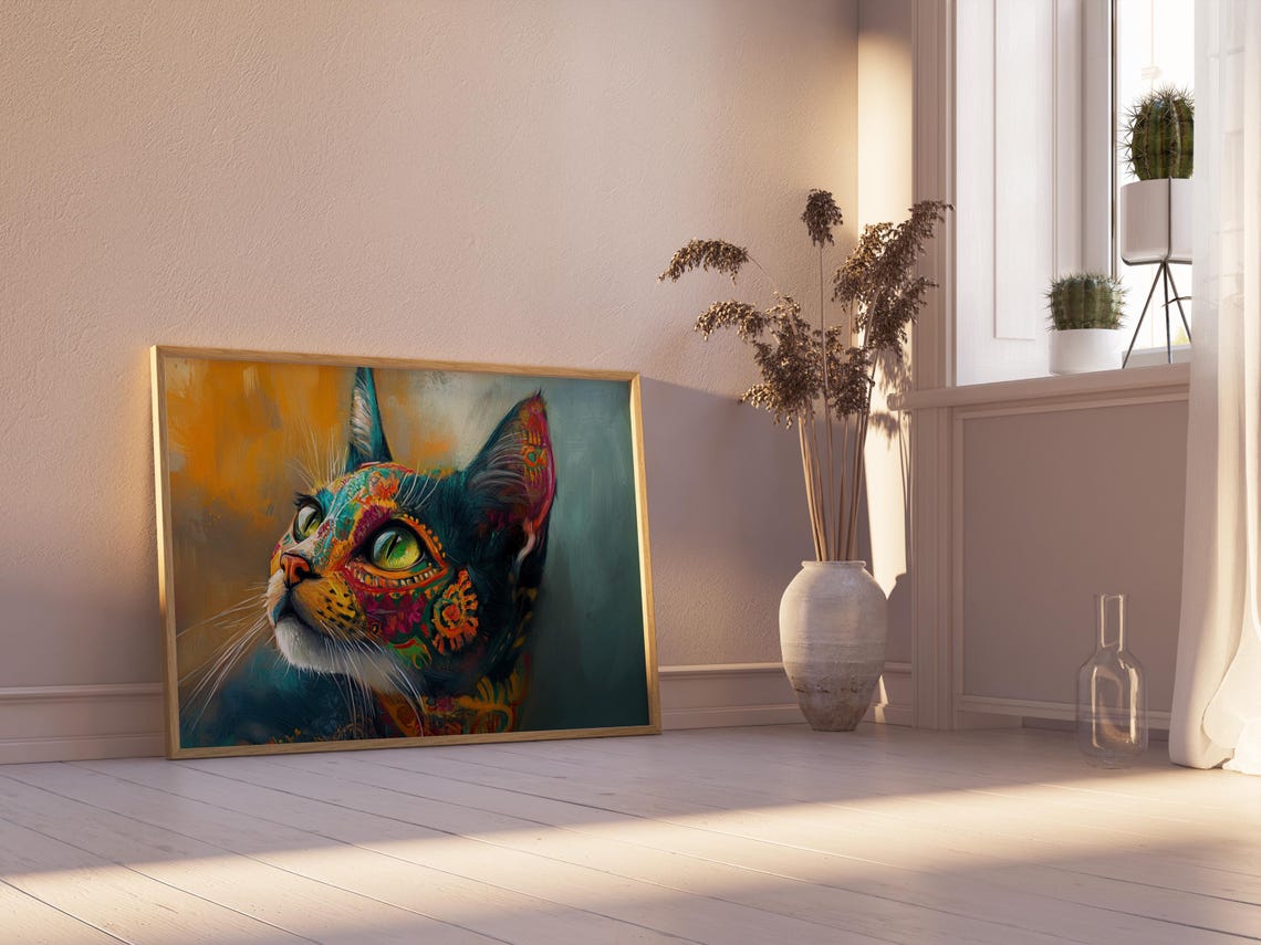 Cat Portrait Painting, Mexican Wall Art - Image 2