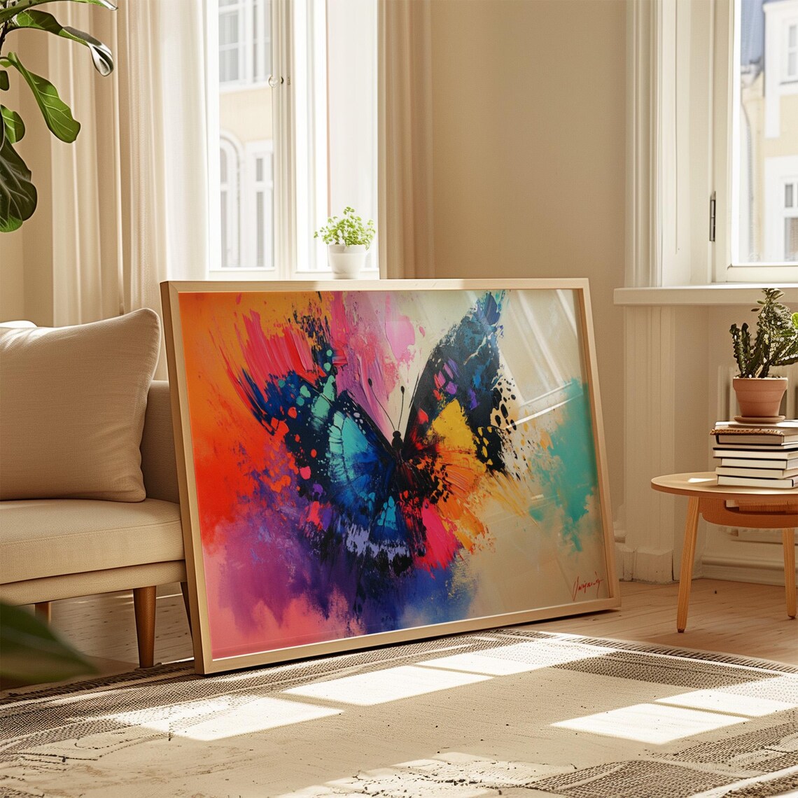 Abstract Expressionist Butterfly Painting Splash Color Wings Wall Art Print - Image 4