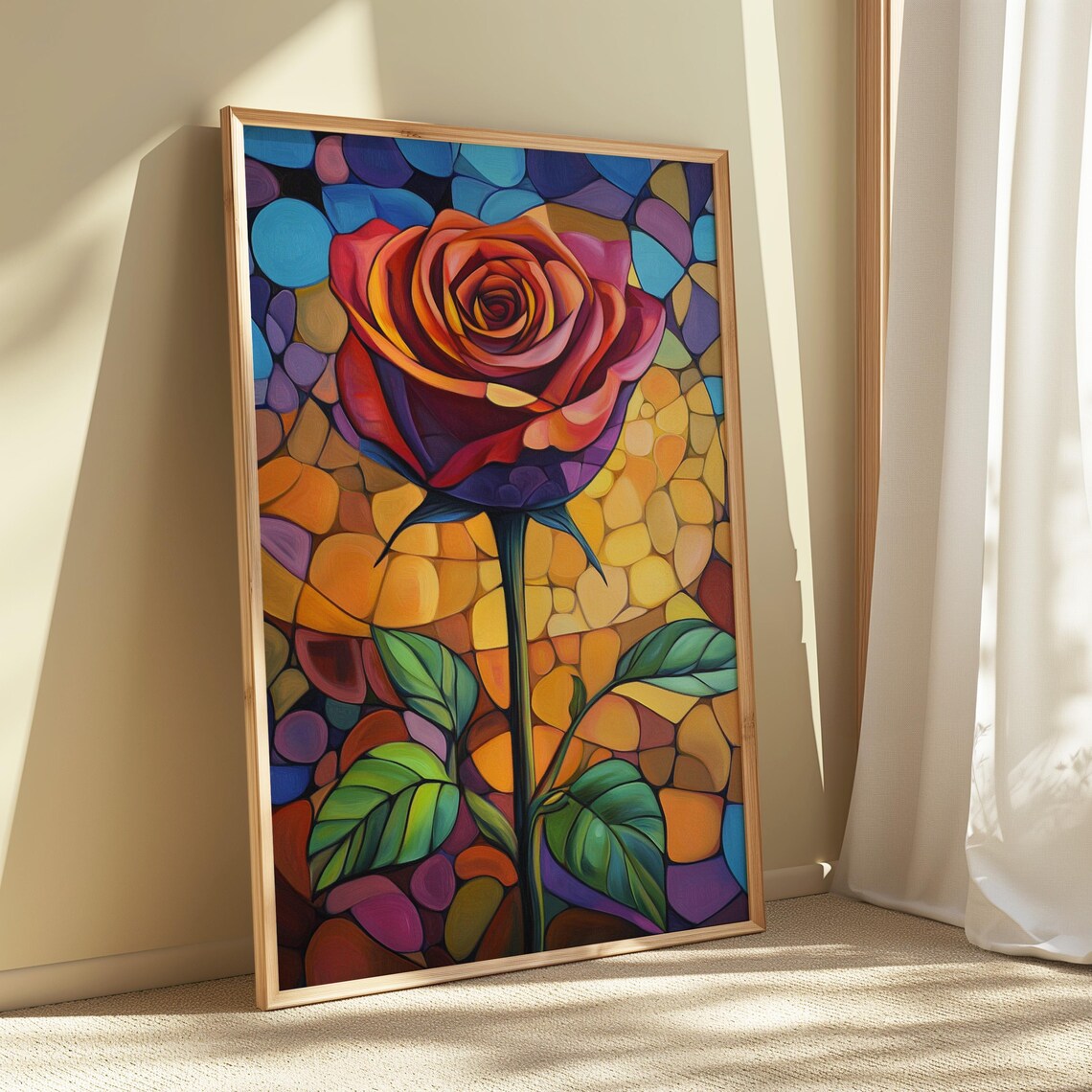 Red Purple Rose Stained Glass Mosaic Warm Glow Floral Poster - Image 5