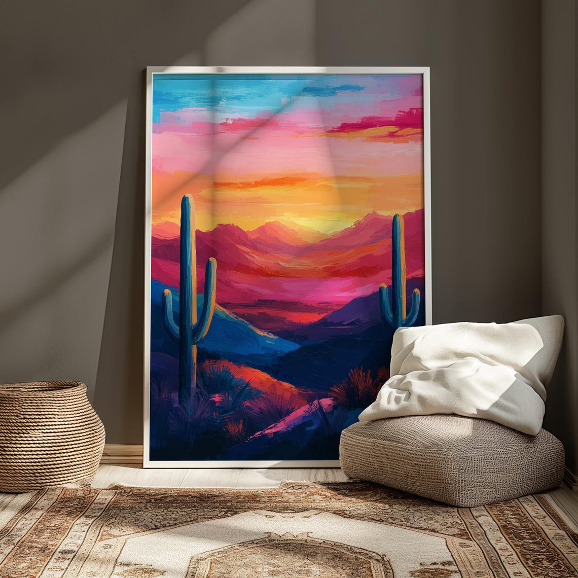 Saguaro Cactus Desert Sunset Pink Orange Sky Landscape Art Poster - Image 3