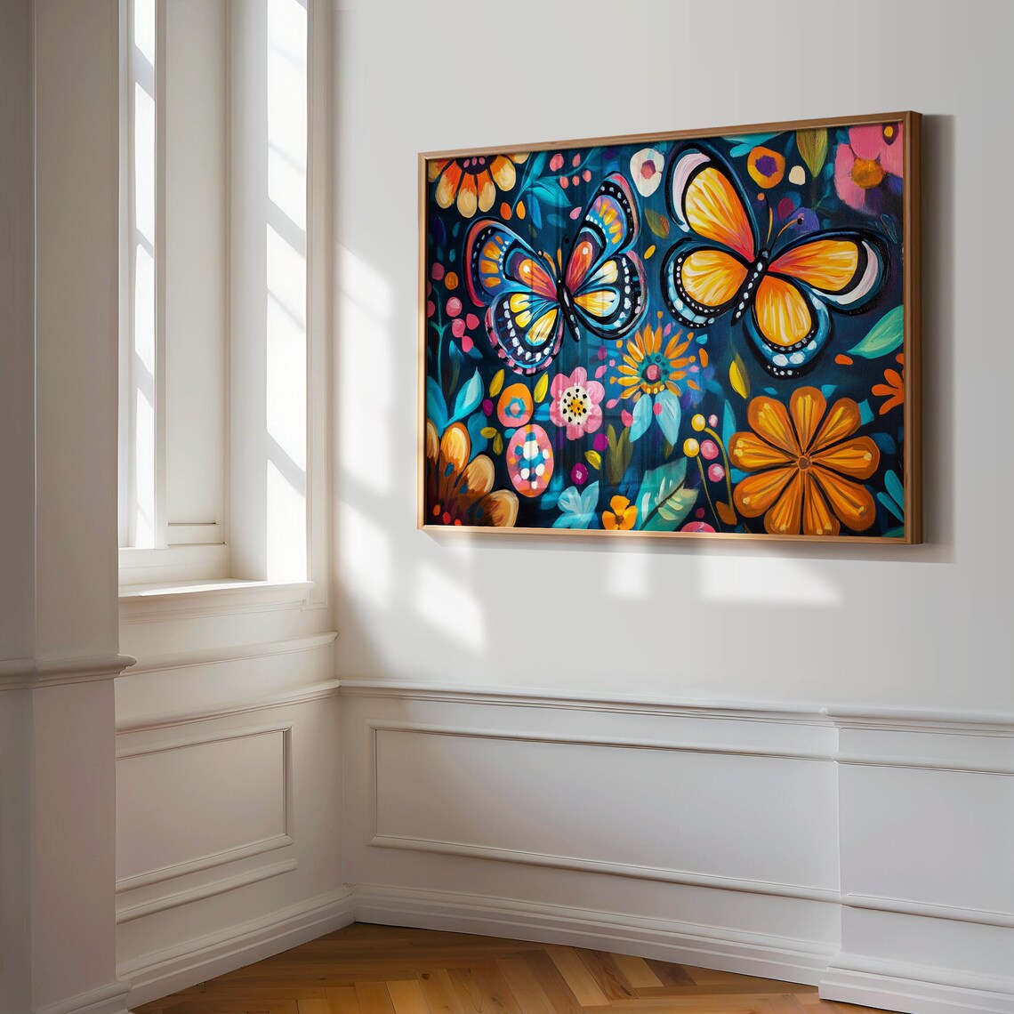 Mexican Folk Art Butterflies Orange Blue Teal Blooms Wall Art Print - Image 3