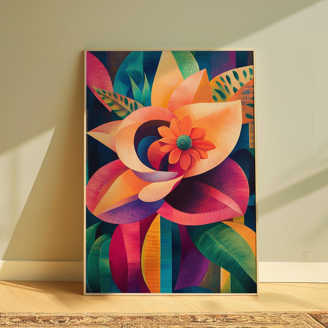Curled Petal Dahlia Daisy Center Lush Foliage Bold Floral Art Poster