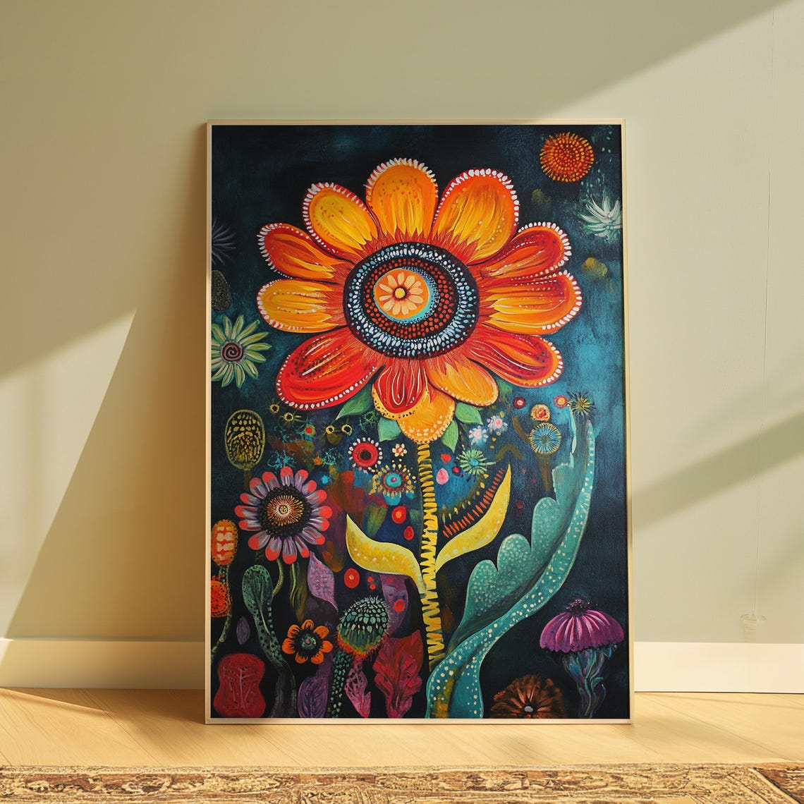 Fiery Fantasy Flower Night Garden Whimsical Floral Art Poster