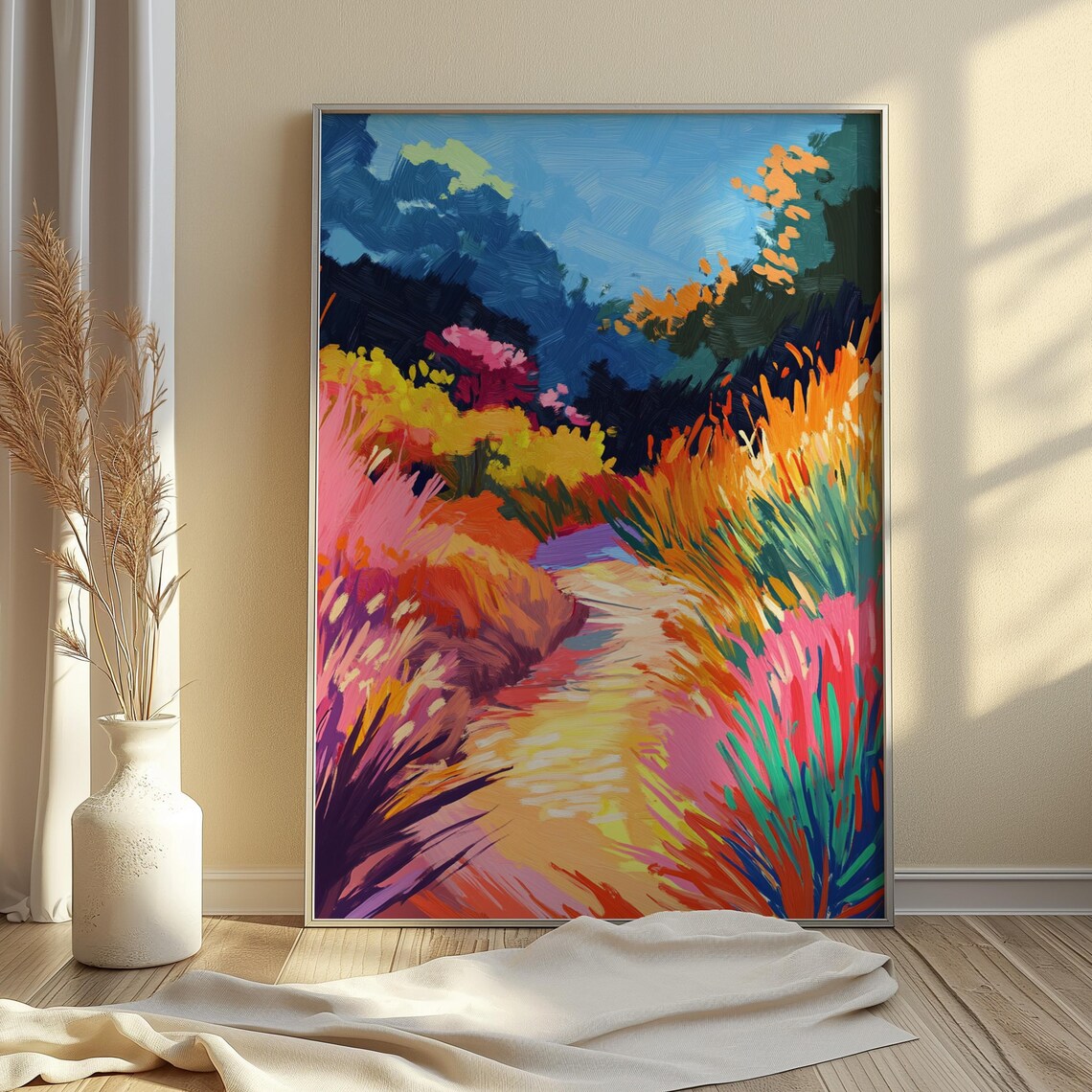 Sunlit Meadow Path Colorful Grasses Impressionist Landscape Wall Art Poster - Image 4