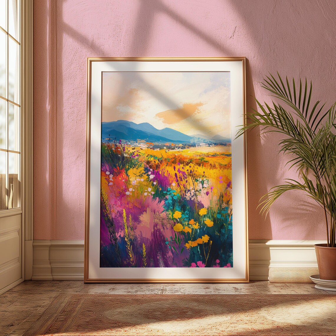 Wildflower Meadow Sunset Blue Mountain Peaks Colorful Nature Wall Art Poster - Image 2