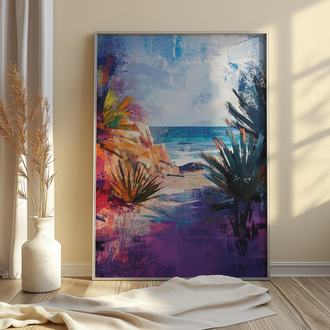 Abstract Coastal Cove Agave Plants Turquoise Sea Ocean Art Print - Image 4