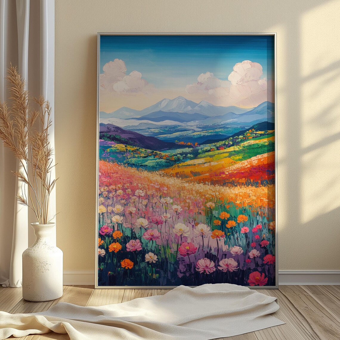 Alpine Wildflower Meadow Snow Capped Peaks Colorful Mountain Wall Art Poster - Image 4