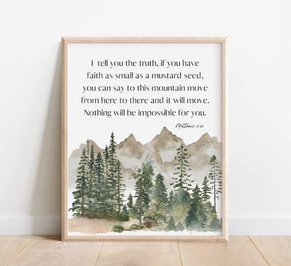 Matthew 17 20 Mustard Seed Watercolor Pine Forest Scripture Art Print
