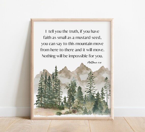 Matthew 1720 Bible Verse Wall Art Scripture Print Faith As Small A Mustard Seed Can Move Mountains Watercolor Landscape Christian