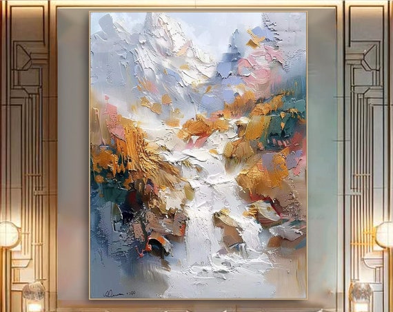 Oil 3d Scenery Painting On Original Nature Landscape River Textured Wall Art Custom Mountain Sky Cloud Art Colorful Room Decor