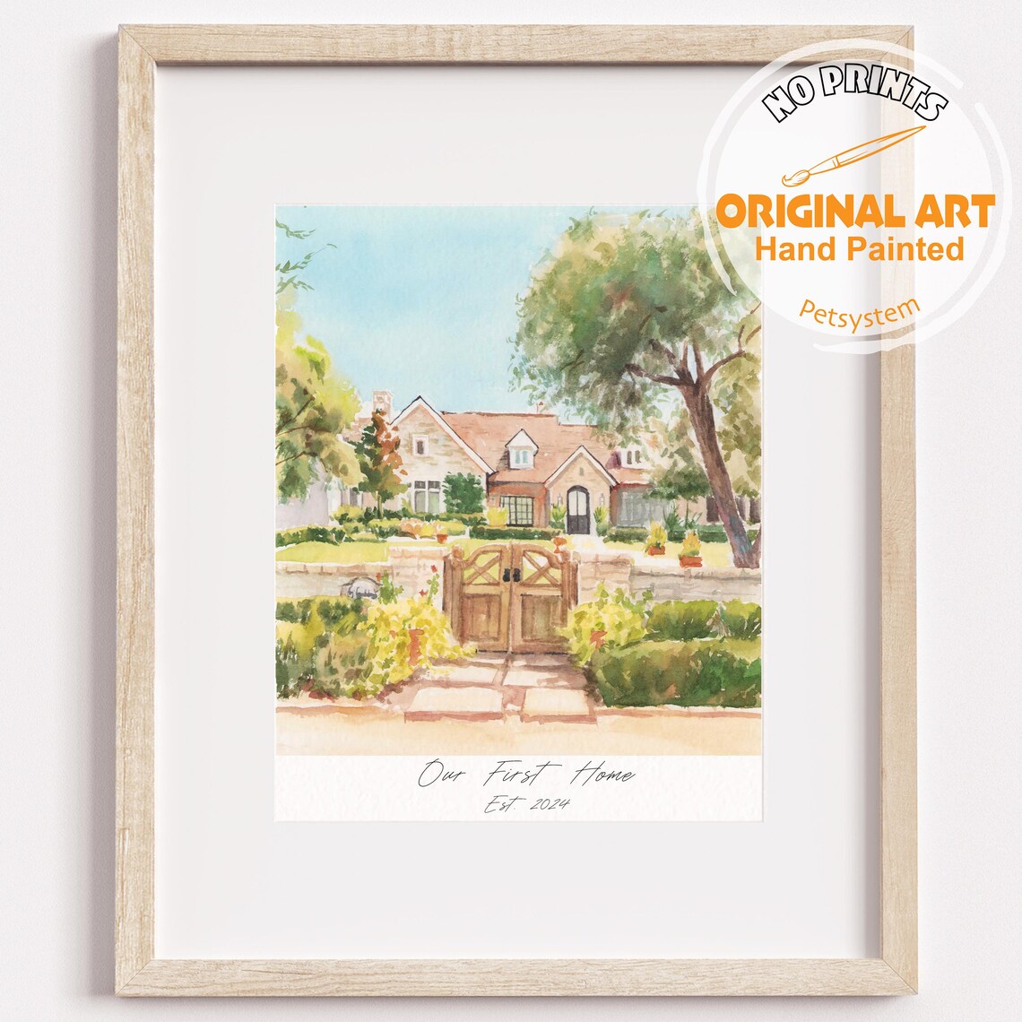 Brick Farmhouse Home Sweet Home Watercolor with Autumn Trees Poster - Image 2
