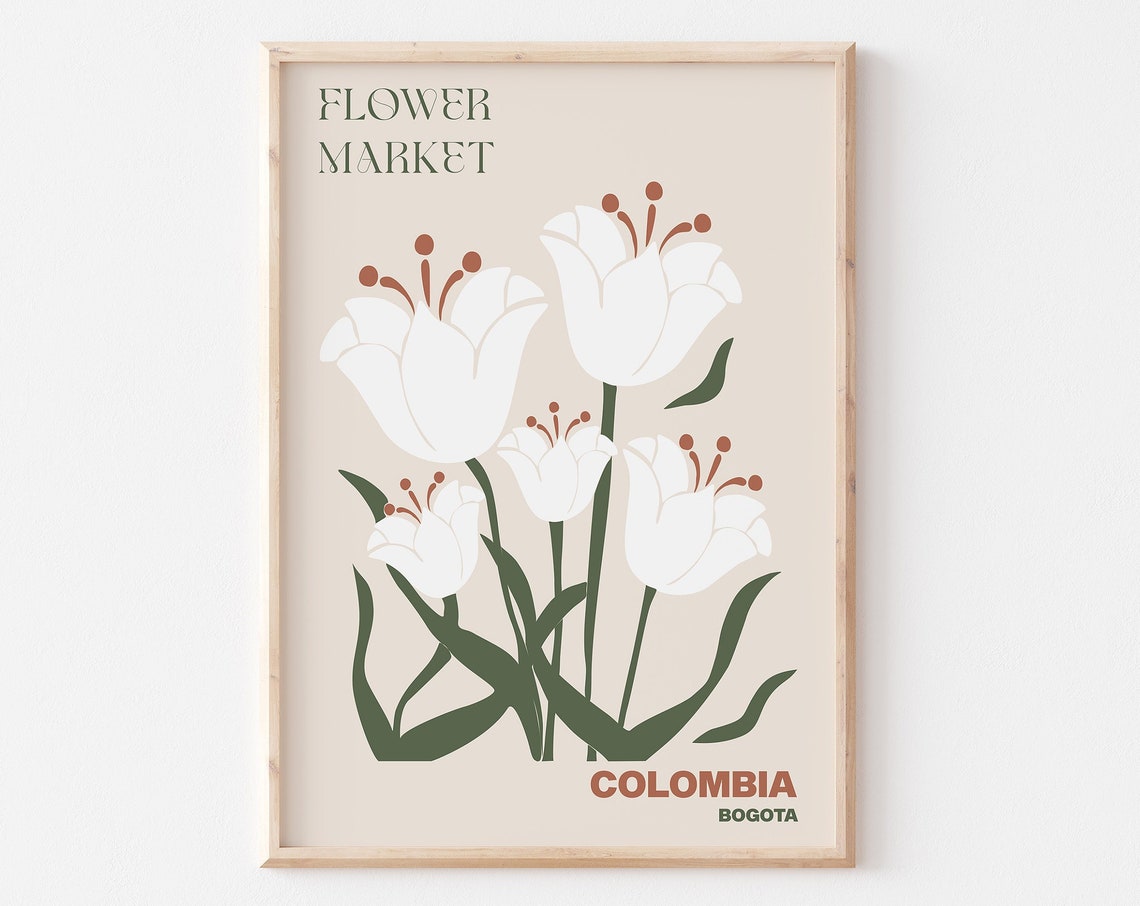 Bogota Poster Bogota Wall Art Bogota Personalised Travel Poster Bogota Flower Market Print Floral Wall Bogota