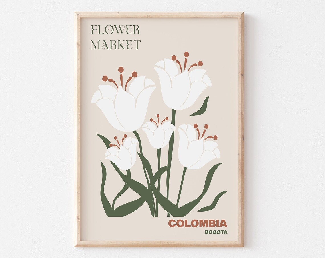 Colombia Bogota Graceful White Tulip Flower Market Blossom Poster