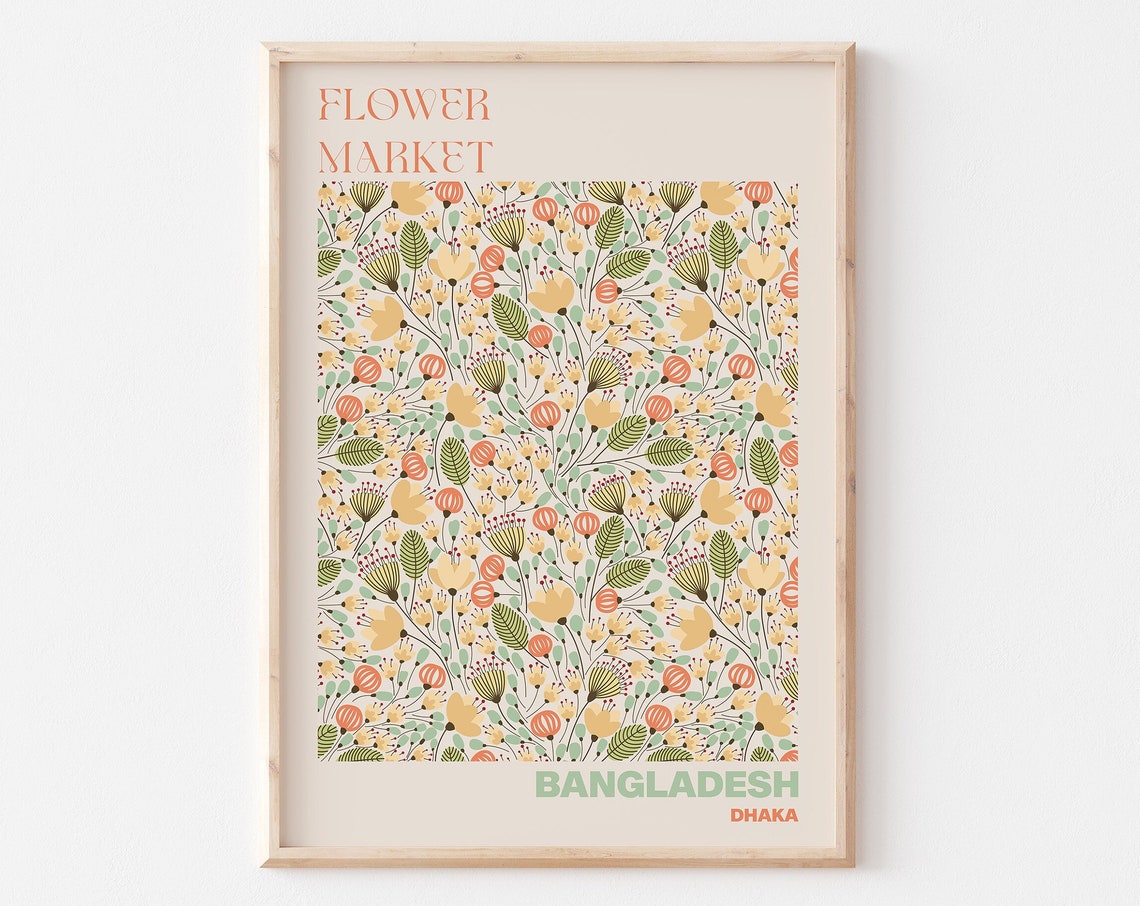 Bangladesh Poster Bangladesh Wall Art Bangladesh Personalised Travel Poster Bangladesh Flower Market Print Floral Wall Bangladesh