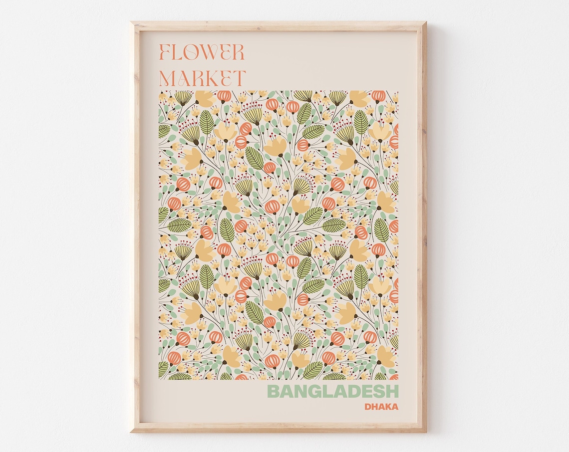 Dhaka Bangladesh Flower Market Wildflower Meadow Pattern Poster