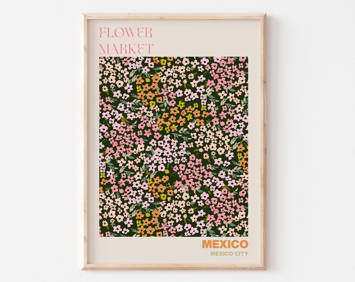 Mexico City Poster Personalised Travel Poster Mexico City Flower Market Print Floral Wall Decor Mexico Travel Poster