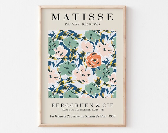 Henri Matisse Green Navy Pink Floral Exhibition Poster For Study Wall Decor