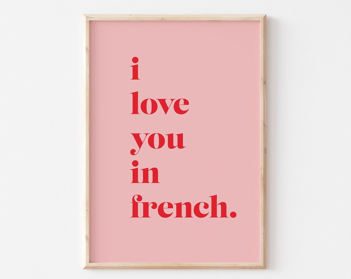 I Love You In French Red Serif Typography Pink Love Art Poster
