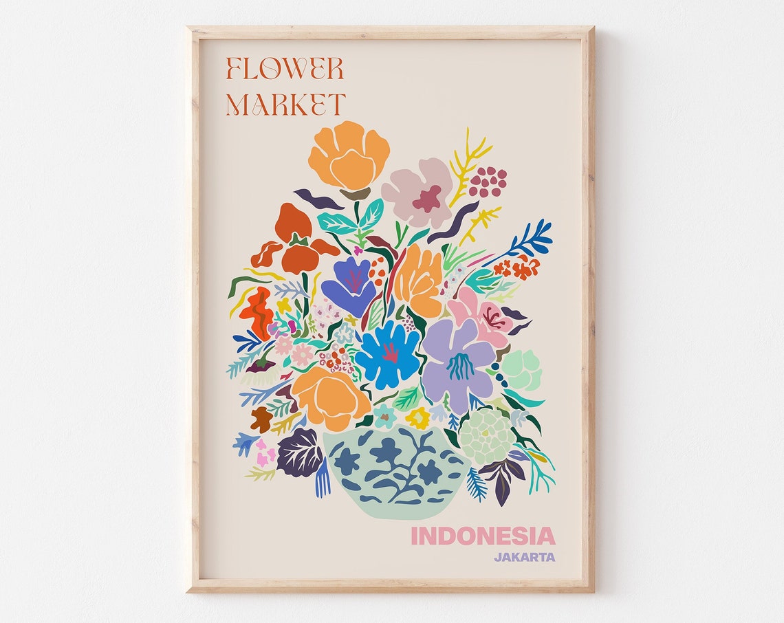Jakarta Poster Jakarta Wall Art Jakarta Personalised Travel Poster Jakarta Flower Market Print Floral Wall Jakarta