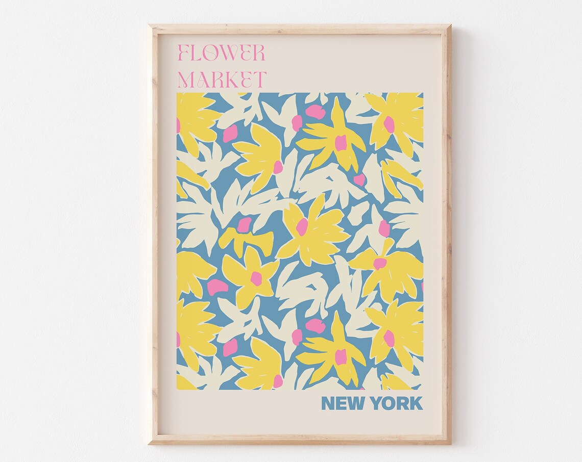 New York Poster Personalised Travel Poster New York Flower Market Print Floral Wall Decor America Travel Poster