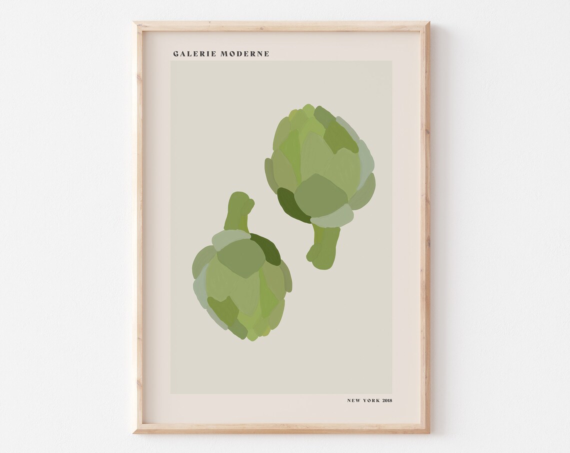 Green Artichoke Botanical Illustration Modern Kitchen Decor Poster