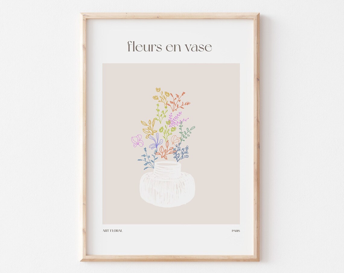 Fleurs En Vase White Vase Colorful Wildflowers Paris Art Poster