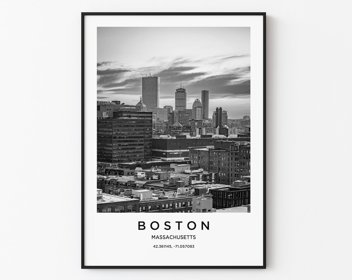 Boston Massachusetts Skyline Black and White Photo Art Poster