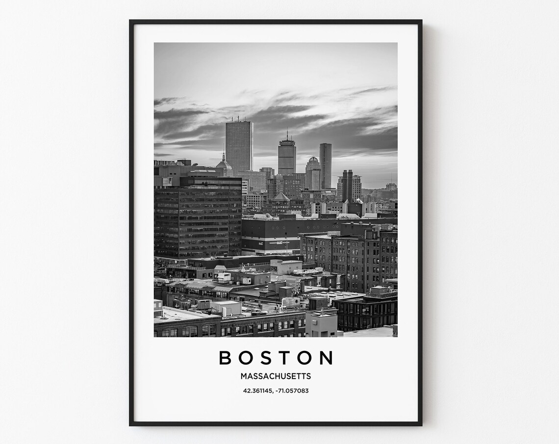 Boston Travel Poster Boston Print Boston Photo Print Black And White Photography Monochrome Travel Photography Boston Wall Decor
