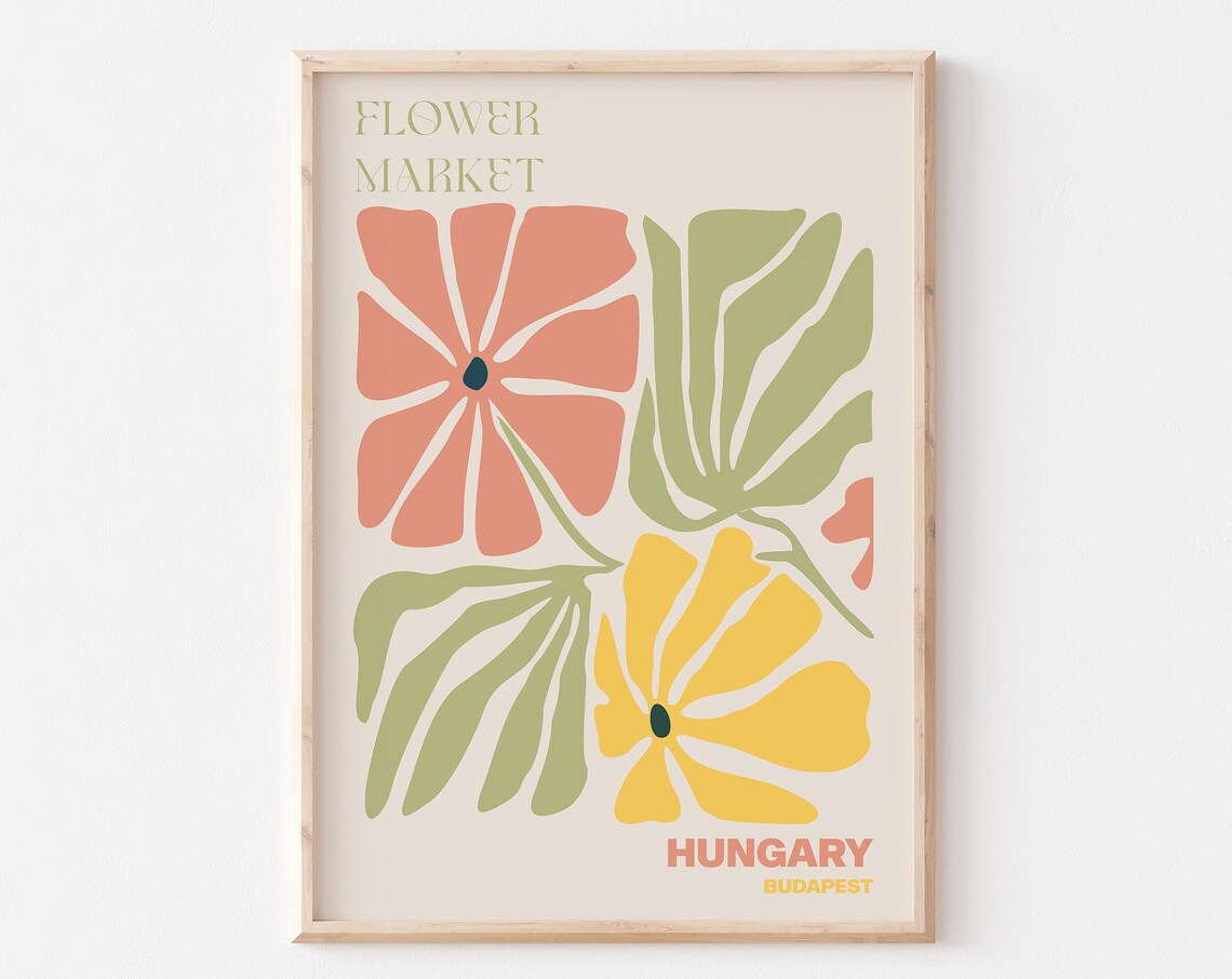 Hungary Poster Hungary Wall Art Hungary Personalised Travel Poster Hungary Flower Market Print Floral Wall Hungary