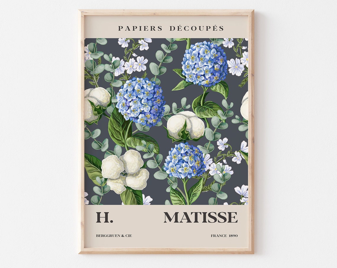 Henri Matisse Hydrangea Blue Floral Papiers Decoupes Wall Print - Image 3