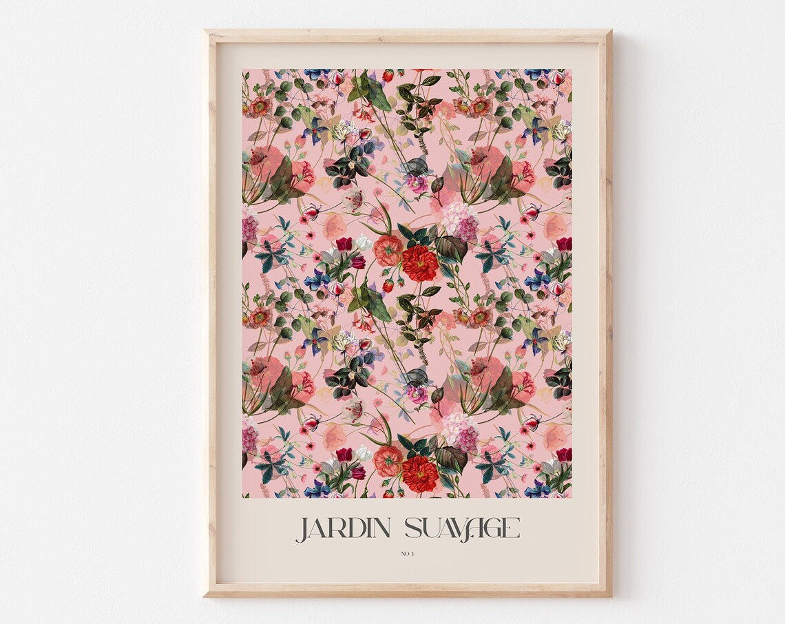 Jardin Sauvage No 1 Vintage Botanical Floral Blush Pink Poster