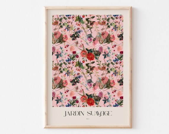 Jardin Sauvage No 1 Vintage Botanical Floral Blush Pink Poster