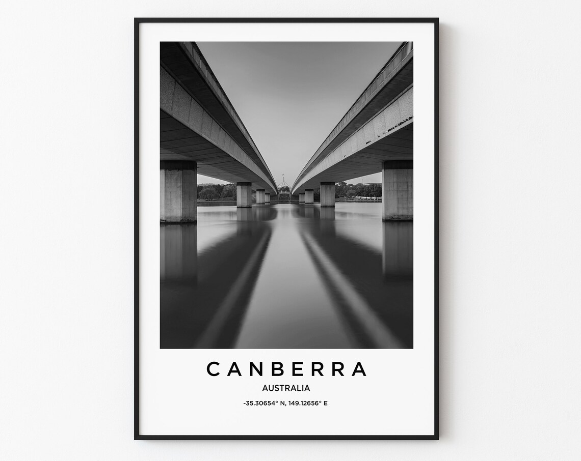 Canberra Australia Bridge Black and White Photography Art Poster