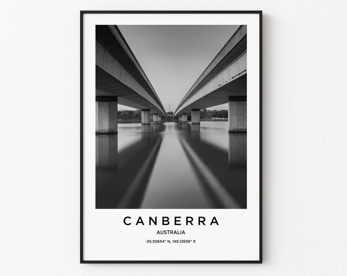 Canberra Travel Poster Canberra Print Canberra Photo Print Black And White Photography Monochrome Travel Photography Australia Decor