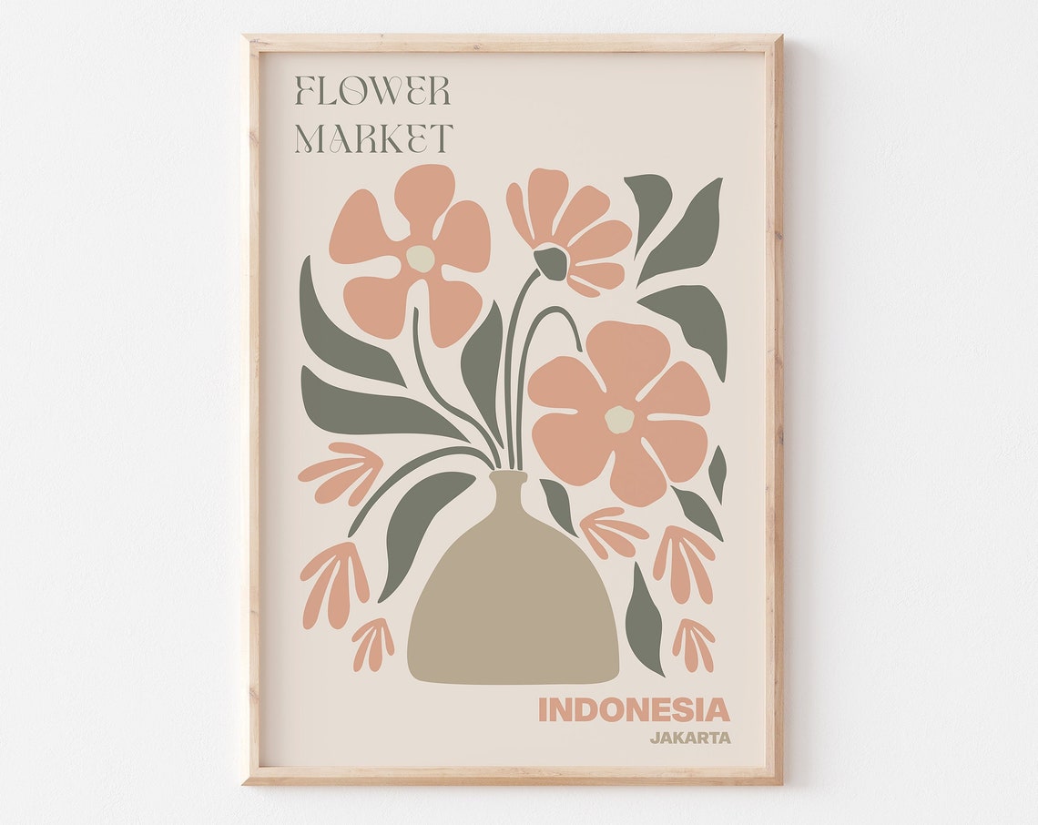 Jakarta Poster Jakarta Wall Art Jakarta Personalised Travel Poster Jakarta Flower Market Print Floral Wall Jakarta