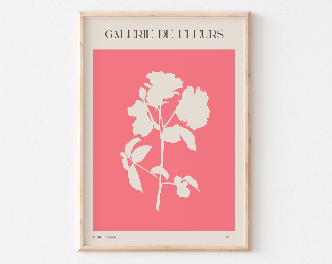 Galerie de Fleurs White Flower Silhouette on Hot Pink Poster - Image 3