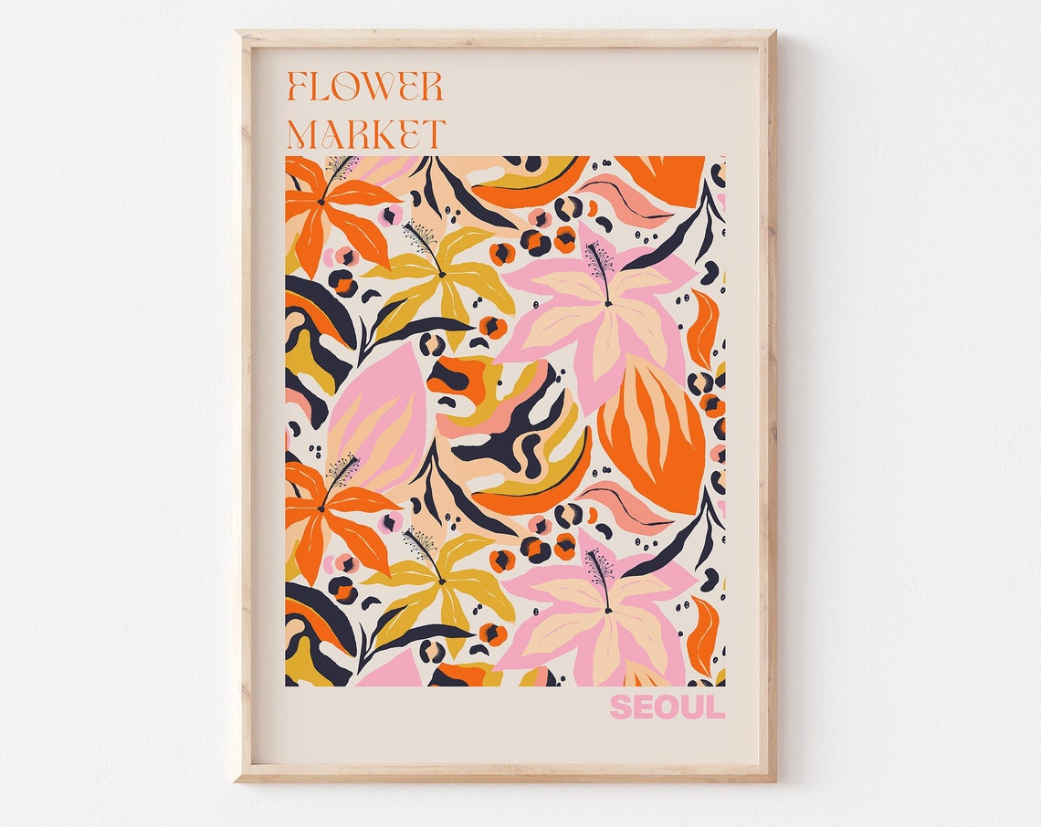 Seoul Poster Seoul Wall Art Seoul Personalised Travel Poster Seoul Flower Market Print Floral Wall Decor Seoul Poster