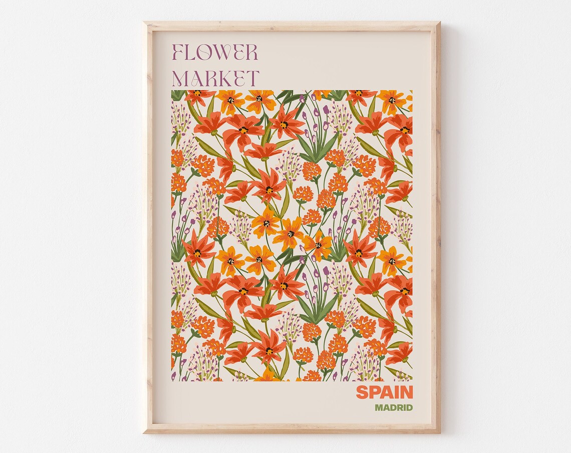 Flower Market Spain Madrid Wildflower Meadow Orange Bloom Poster