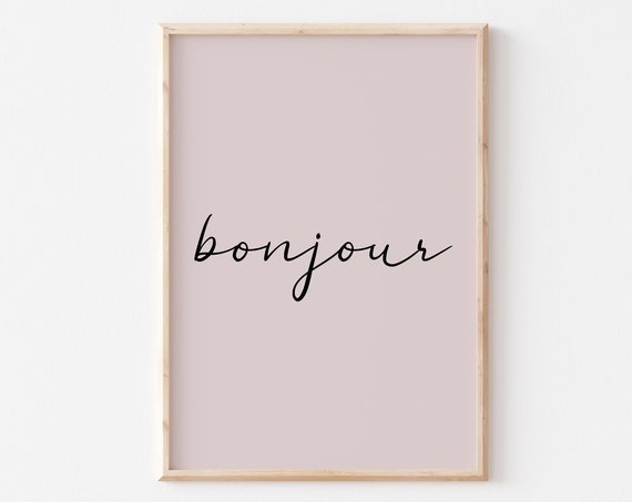 Bonjour Print Nude Motivational Quote Poster Typography Decor Gallery Wall A2 A3 A4 A5 Gift Housewarming Danish Art Scandi