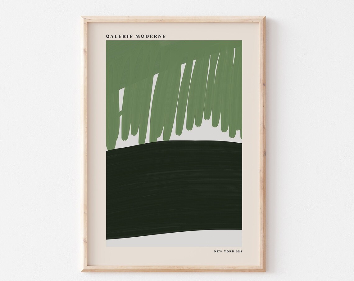 Galerie Moderne Green Brushstrokes Dark Band Minimalist Wall Poster